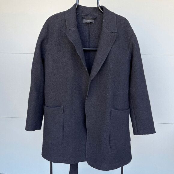 J. Crew Black Wool Belted Blazer Wrap Jacket, Minimalist Style, Size Medium - Picture 1 of 8